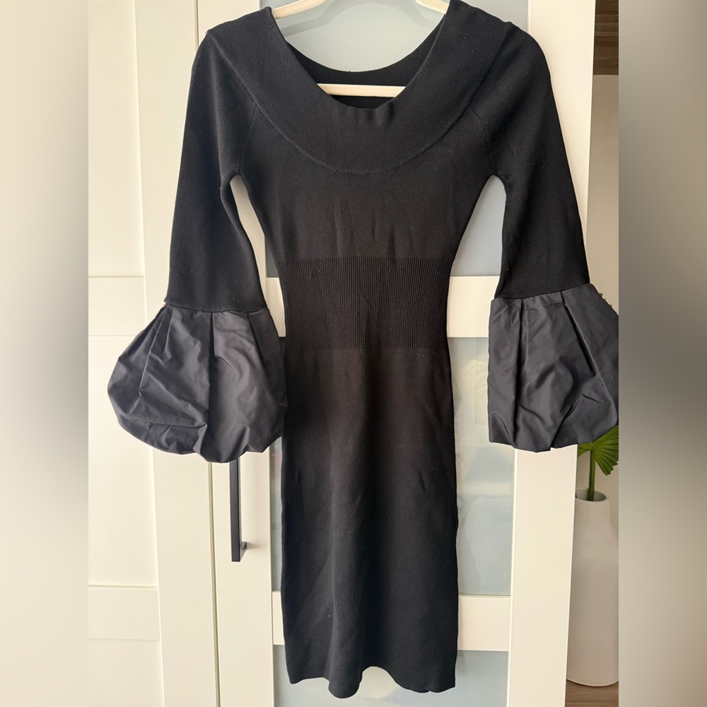 BCBGMaxAzria Black 3/4 Sleeve Dress with Puff Sleeves